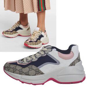 GUCCI SNEAKERS RHYTON GG LOGO MULTICOLOR CANVAS SHOES  sz 36.5 6.5